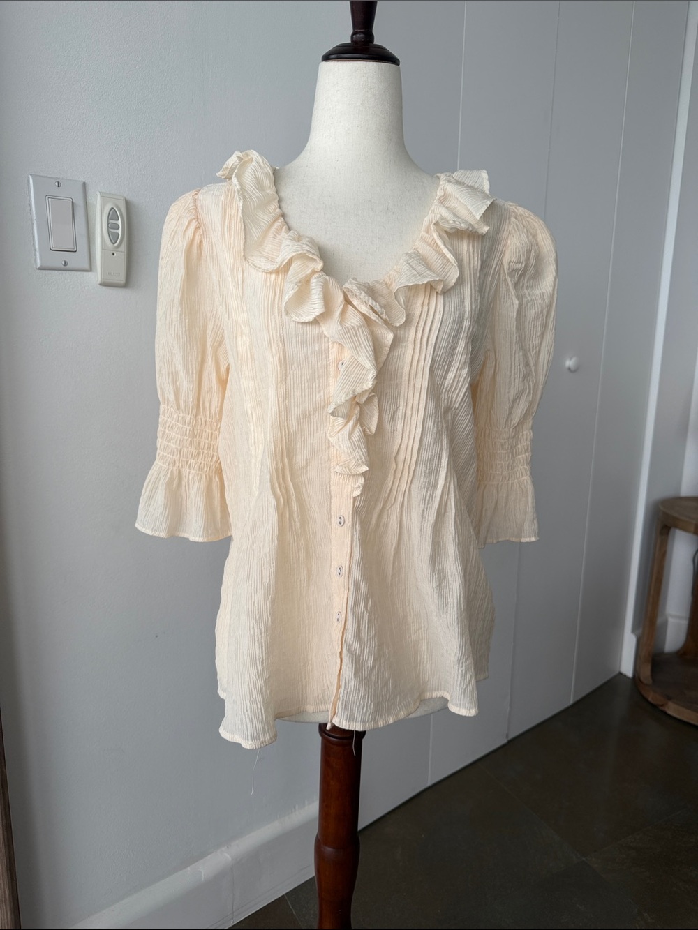 Laura Ashley Cream Ruffle Button-Down Blouse